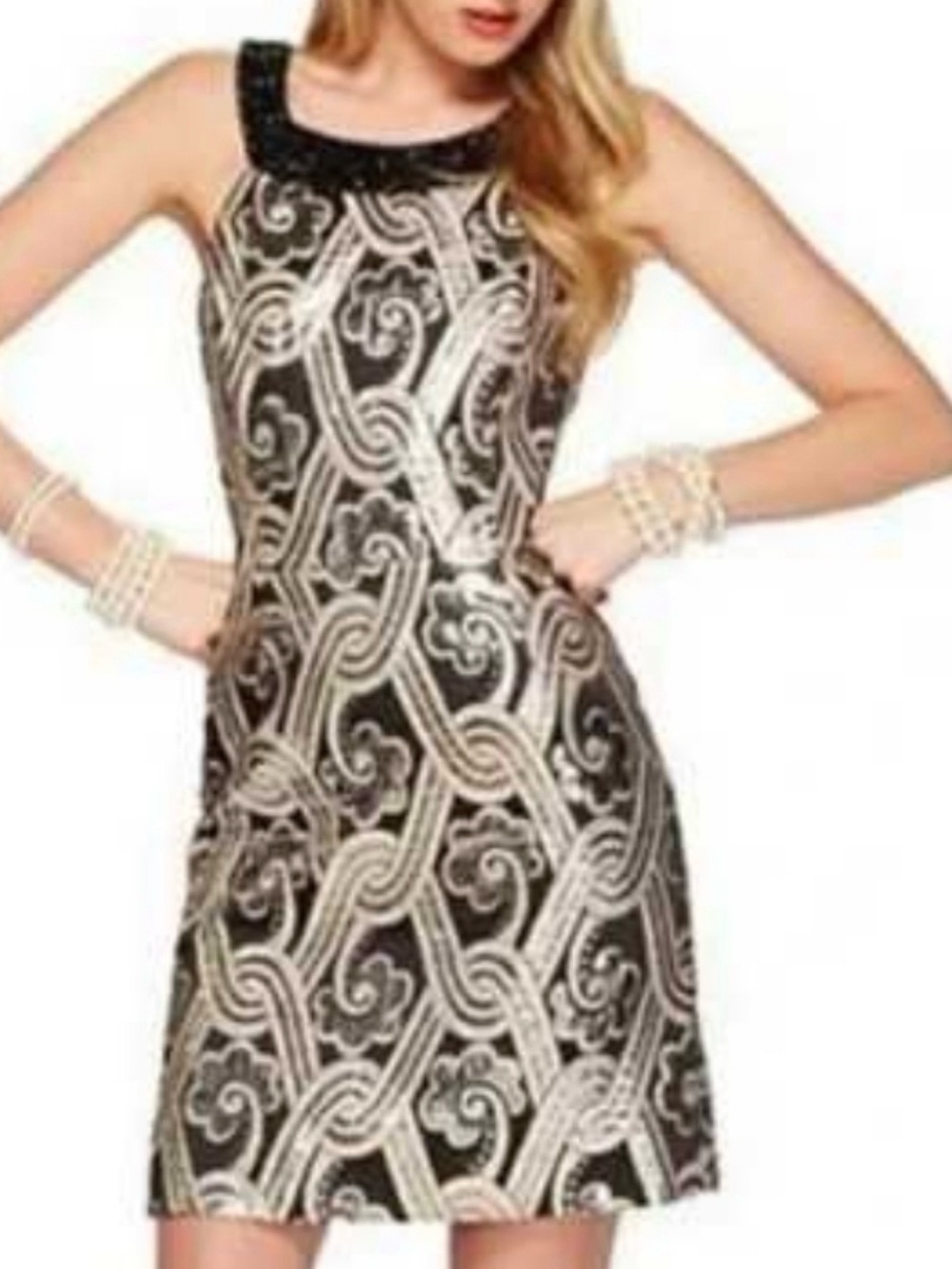 Lilly Pulitzer Metallic Brocade Mini Shift Dress Black Silver Gold Beaded Sz 6